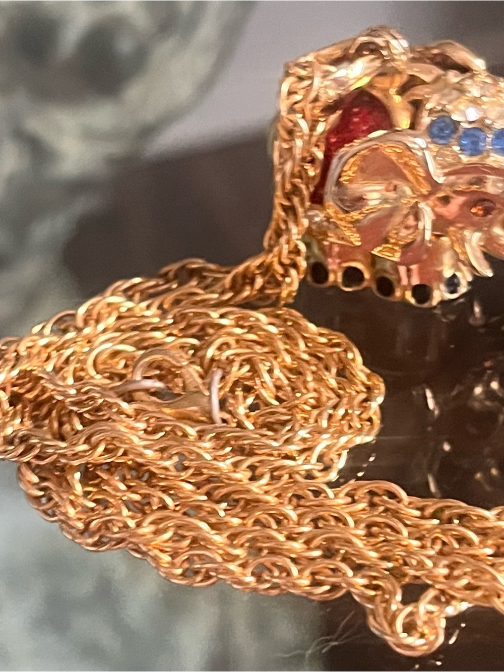 Vintage Elephant Gold Rope Chain Necklace with Decorative Pendant